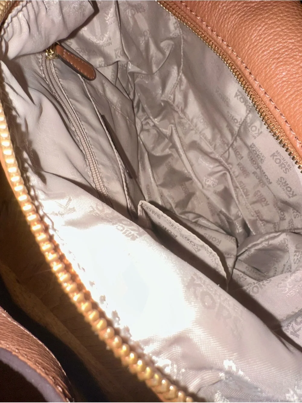 Michael Kors Cognac Leather Shoulder Bag with Gold MK Emblem
